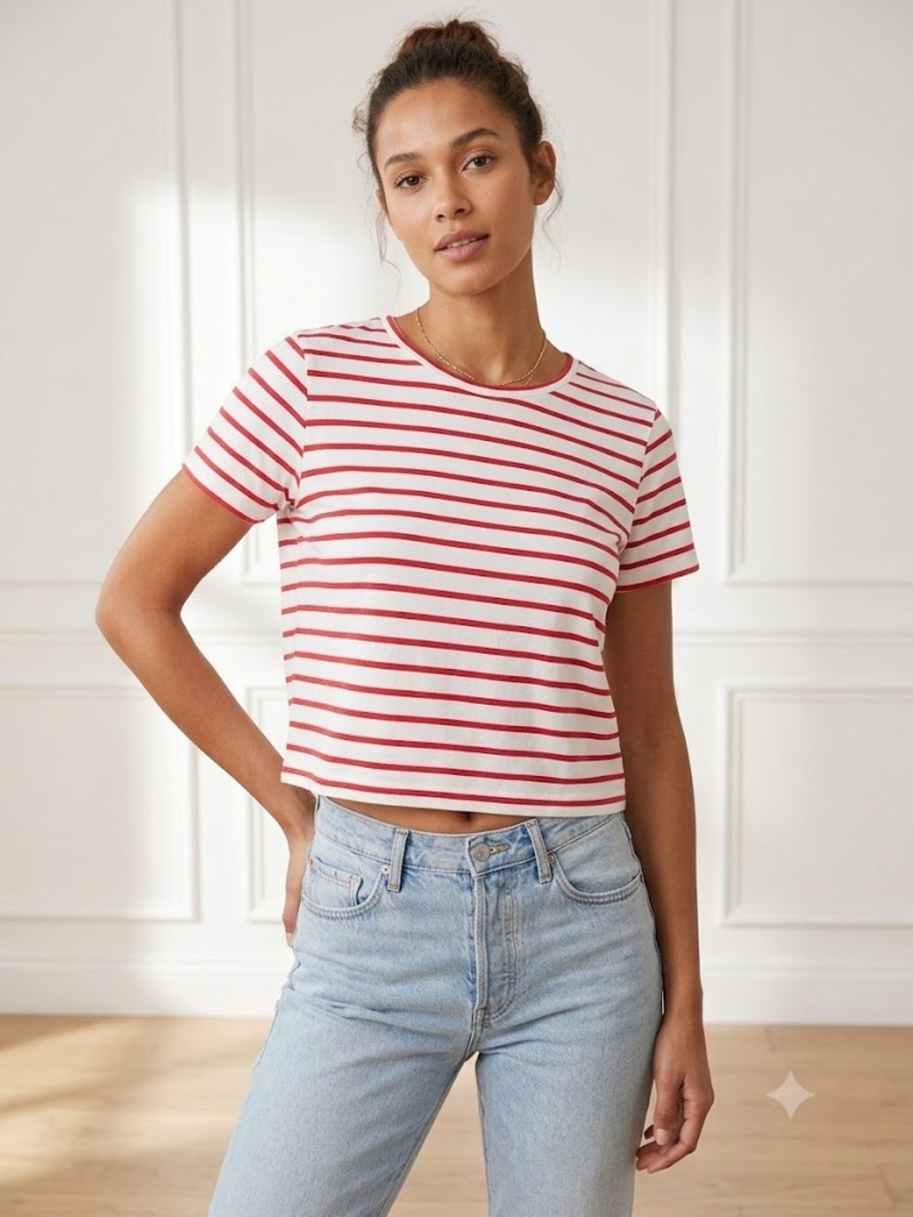Amour Vert Organic Cotton Breton Red White Stripes T-Shirt, XL, Sustainable Peru